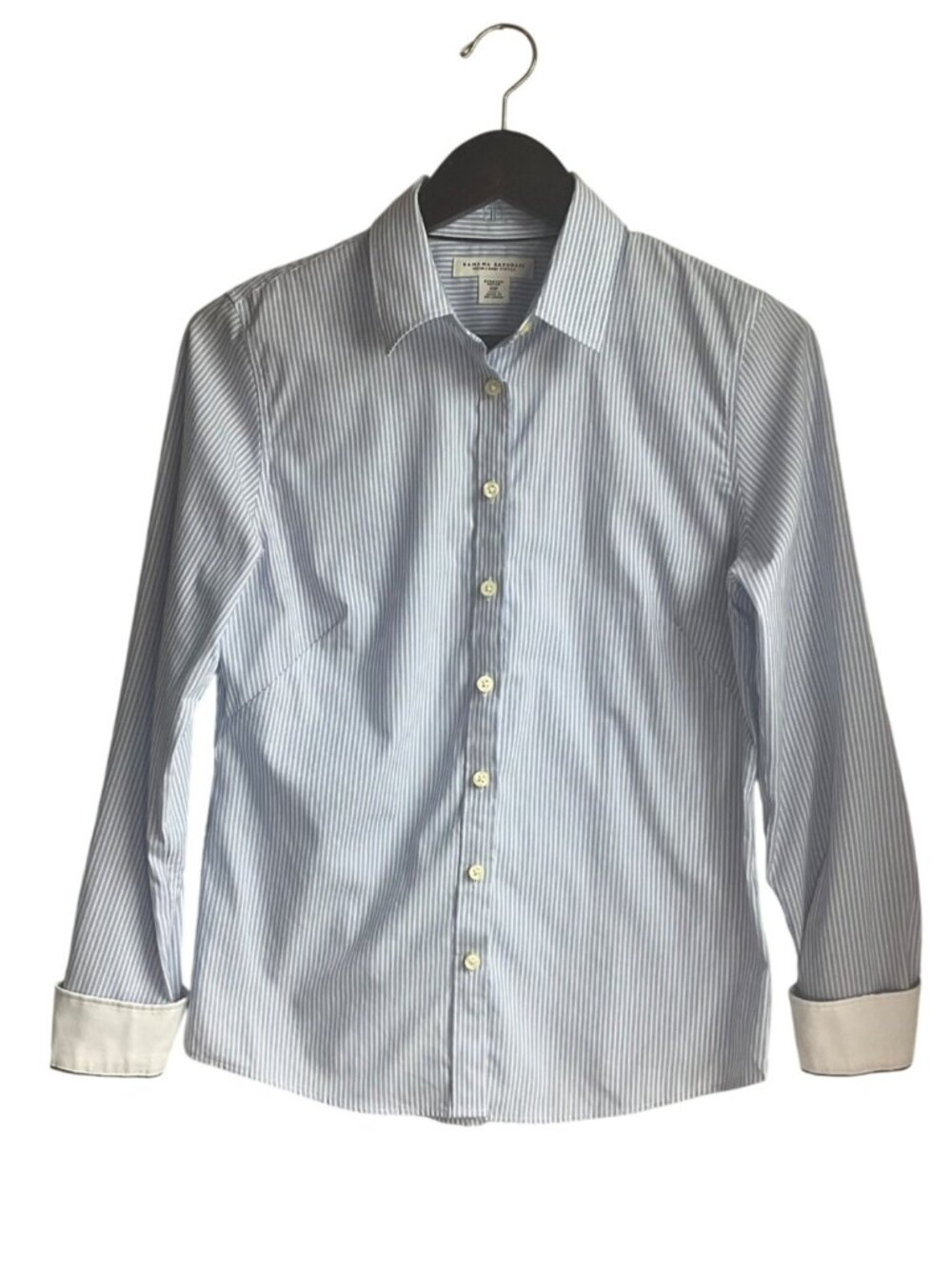 Banana Republic 10P Non-Iron Fitted Stretch Blue Striped Button Shirt Flip Cuff